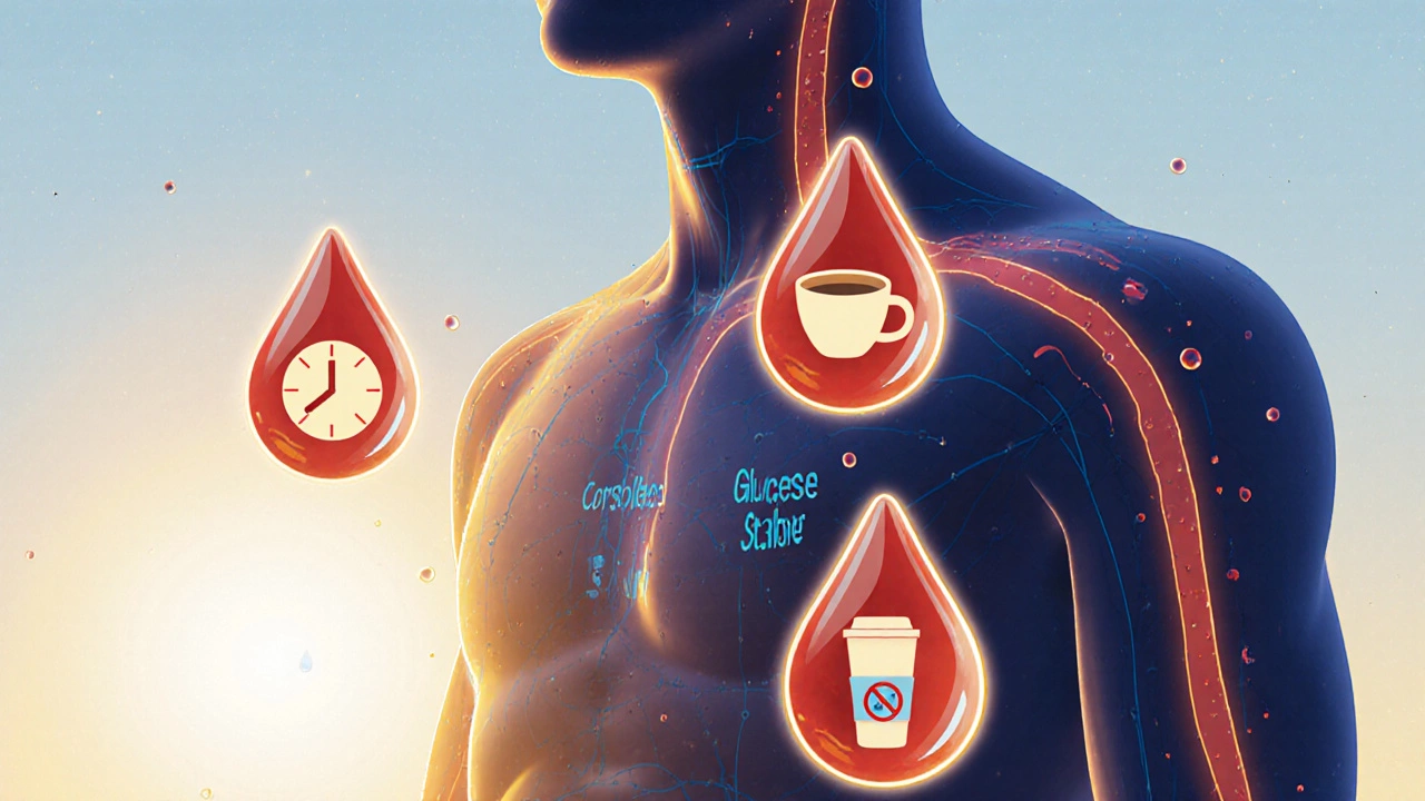 Абстрактное изображение тела в утреннем свете с обозначенными биомаркерами крови и каплями, символизирующими чистоту анализа.