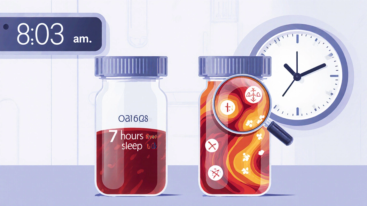 Две пробирки с кровью: одна с нормальными показателями, другая с визуализацией гормонального дисбаланса.