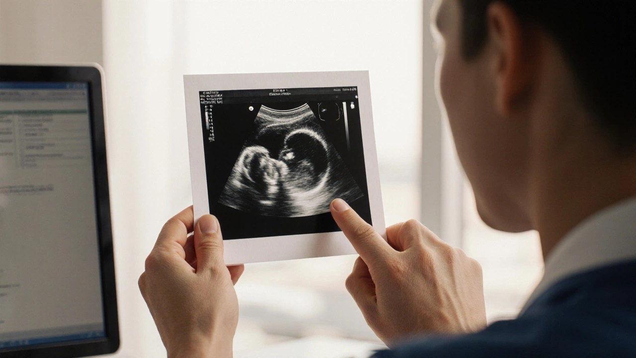 Пациент и врач разбирают УЗИ-снимок, на котором видны различия между кистой и опухолью.