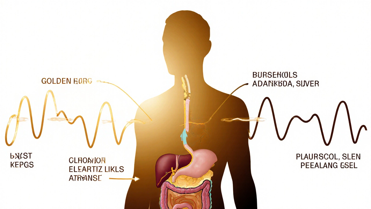 Схема суточных ритмов организма с изменениями уровня гормонов и сахара.