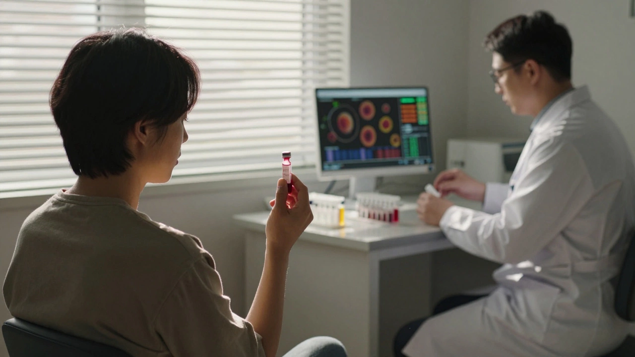 Человек сдаёт кровь в клинике утром, свет через жалюзи