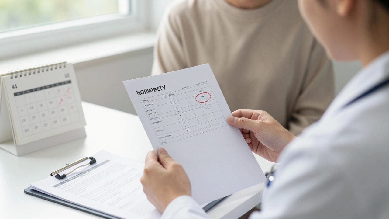 Врач показывает пациенту анализ крови с признаками вирусной инфекции