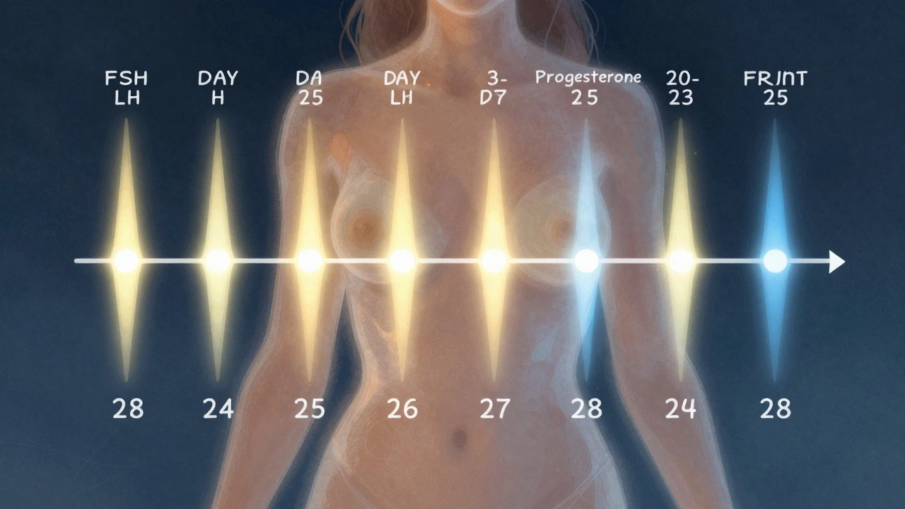 Прозрачная схема гормональных колебаний в течение менструального цикла женщины.