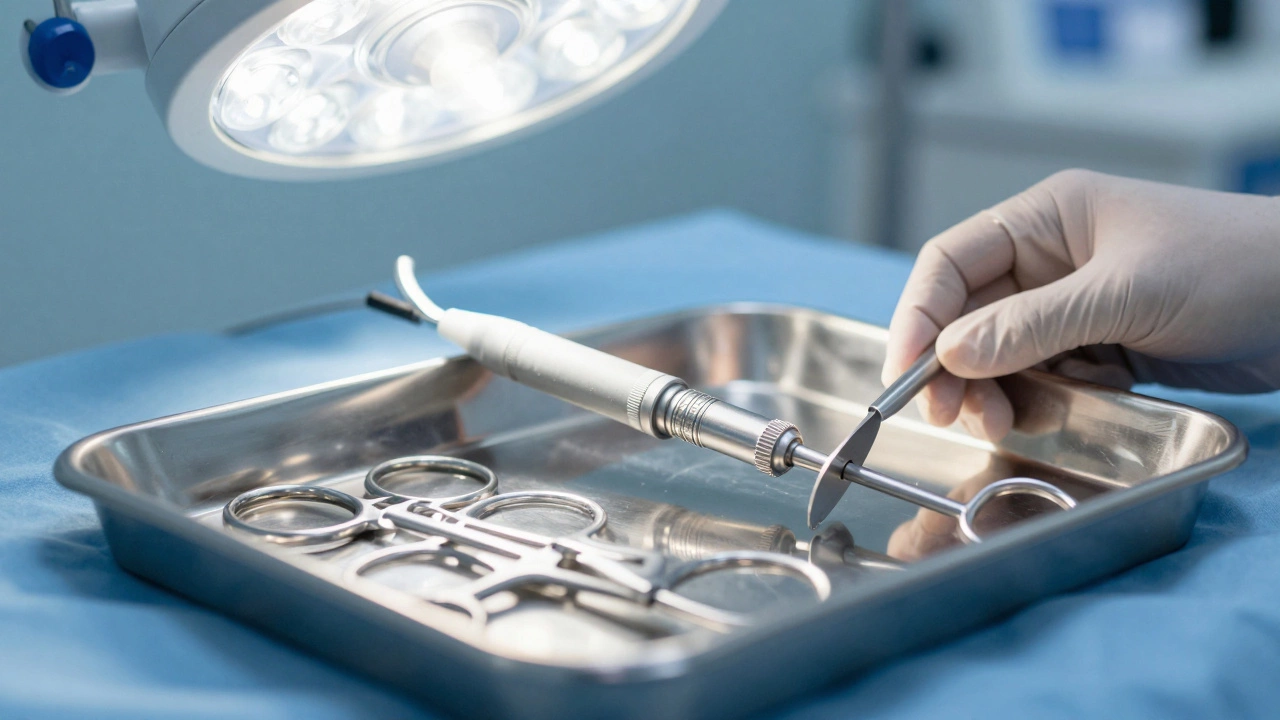 Врачебный инструмент для гастроскопии на подносе