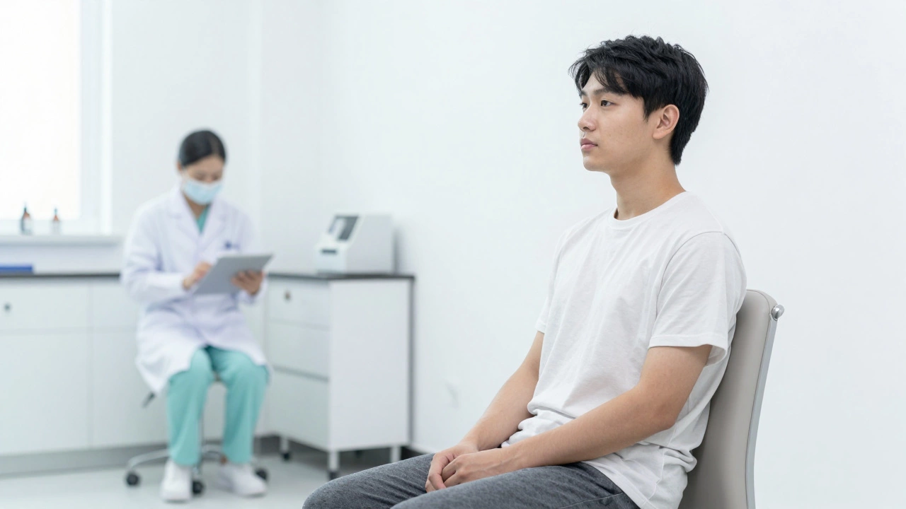 Пациент спокойно ждет забора крови в современной клинике