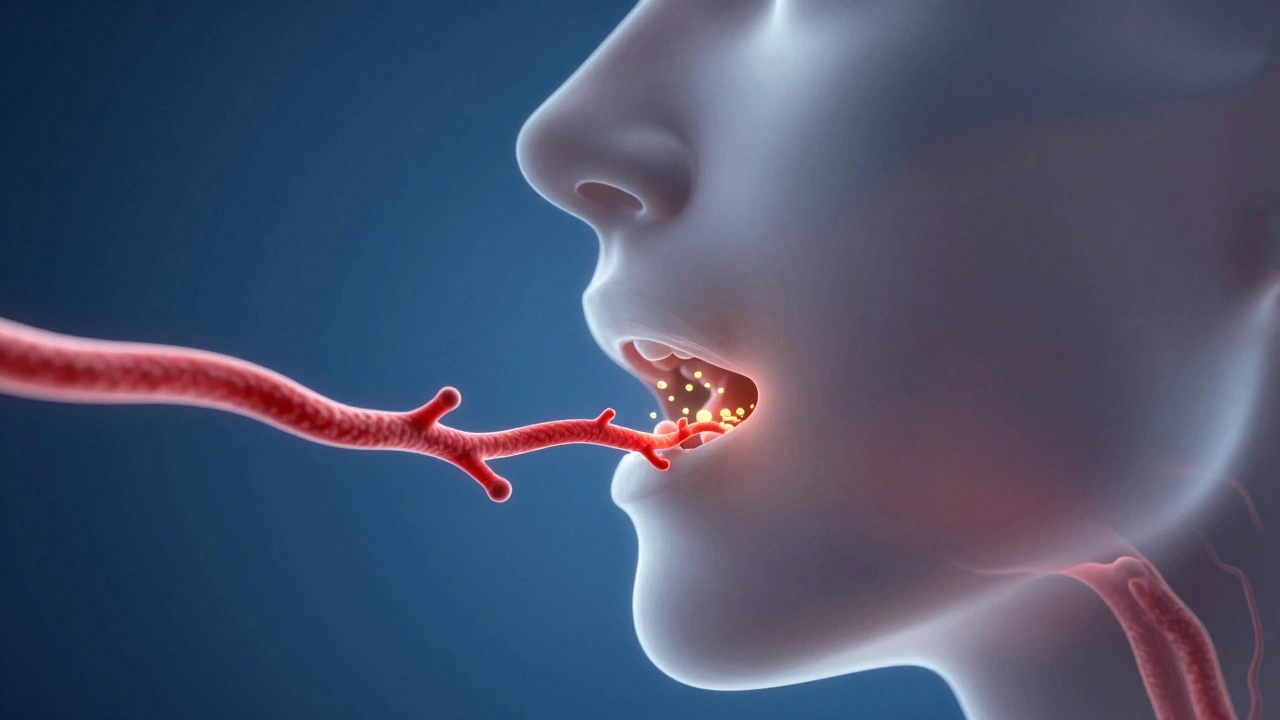 Схематичное изображение всасывания компонентов ополаскателя в кровь