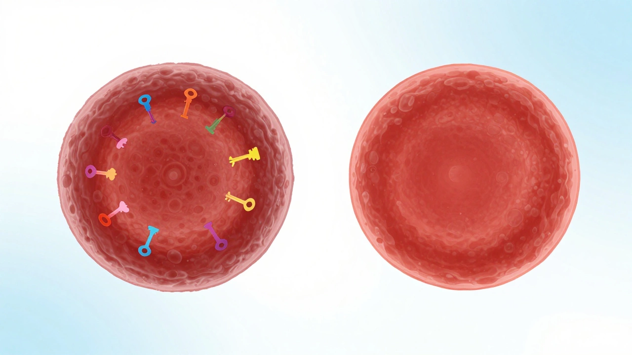 Сравнение поверхности обычной клетки крови и клетки Rh-null