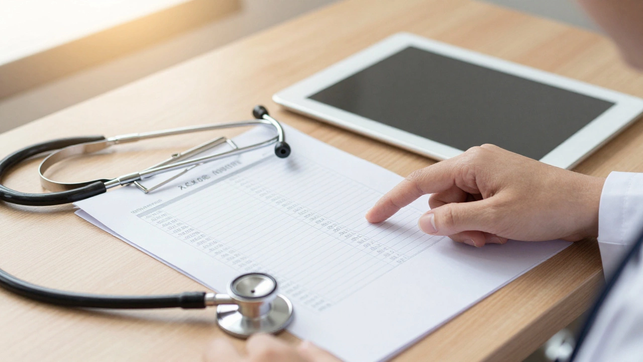 Врач анализирует результаты лабораторных исследований на бланке